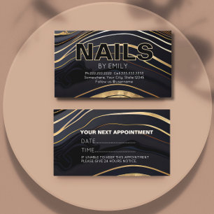 Black and gold Marble nail salon Manicurist Appointment Card