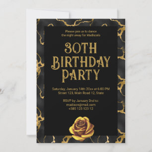 Black And Gold Marble Pattern Birthday Party Invitation