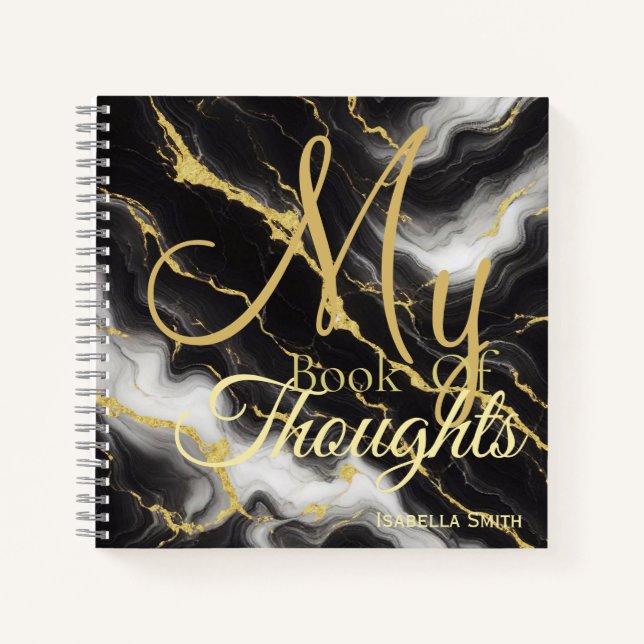 Black And Gold Marble Personalised Gift Thoughts Notebook (Front)