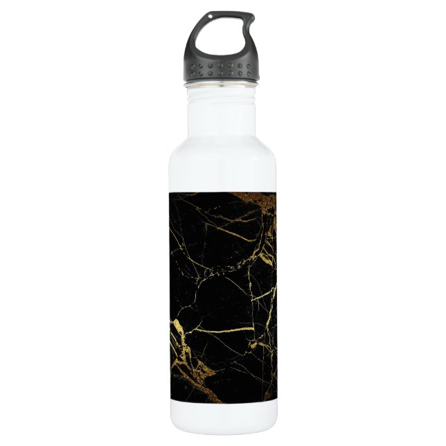 Black and Gold Marble Print Zen Water Bottle (Front)