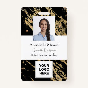 Black and gold marble simple minimal professional ID badge