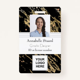 Black and gold marble simple minimal professional ID badge