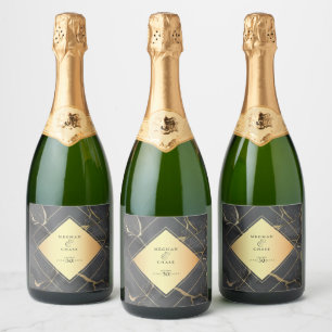 Black and Gold Marble Sparkling Wine Label