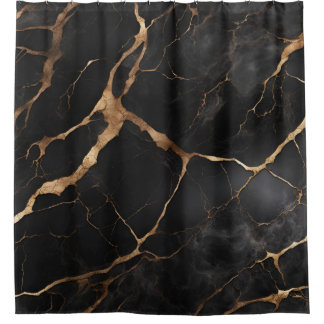 Black and Gold Marble Stone Texture Shower Curtain