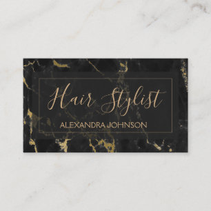 Black and Gold Marble Trendy Hair Stylist Business Card