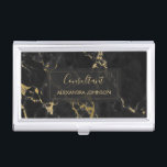 Black and Gold Marble Trendy Modern Business Card Holder<br><div class="desc">Black and Gold Marble Minimalist Business Card Holder with gold hand lettered elegant typography for the monogram. The trendy Black and Gold Marble Business Card Holder can be customised for any profession. If the profession or name text does not fit your needs,  please contact the designer.</div>
