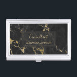 Black and Gold Marble Trendy Modern Business Card Holder<br><div class="desc">Black and Gold Marble Minimalist Business Card Holder with gold hand lettered elegant typography for the monogram. The trendy Black and Gold Marble Business Card Holder can be customised for any profession. If the profession or name text does not fit your needs,  please contact the designer.</div>