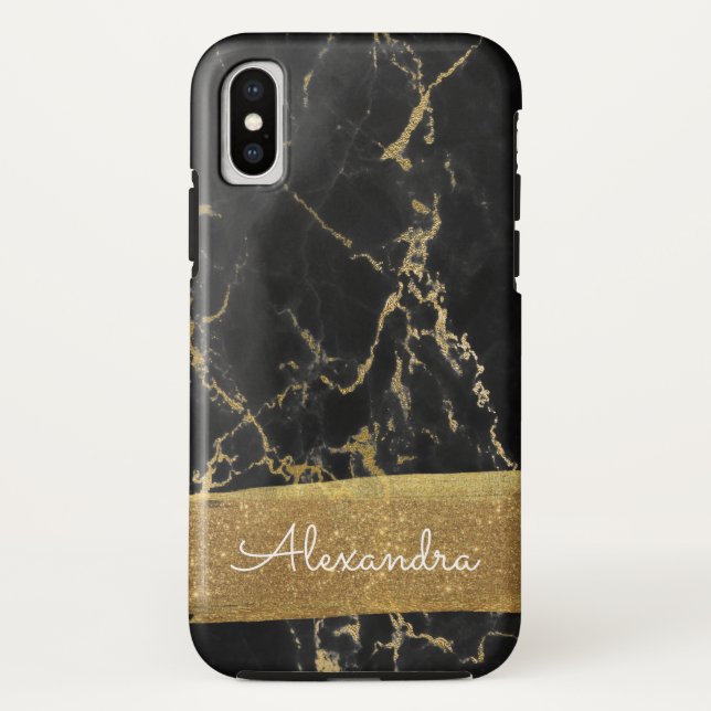 Black and Gold Marble with Gold Foil and Glitter Case-Mate iPhone Case (Back)