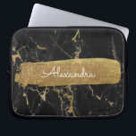Black and Gold Marble with Gold Foil and Glitter Laptop Sleeve<br><div class="desc">Black and Gold Marble with Gold Foil and Glitter Elegant Monogram Name Sleeve. This sleeve can be customised to include your first name.</div>