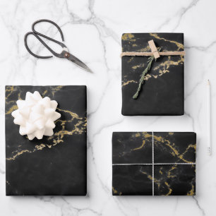 Black and Gold Marble Wrapping Paper Sheet