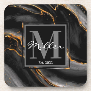 Black and Gold Marbled Newlywed Housewarming   Coaster
