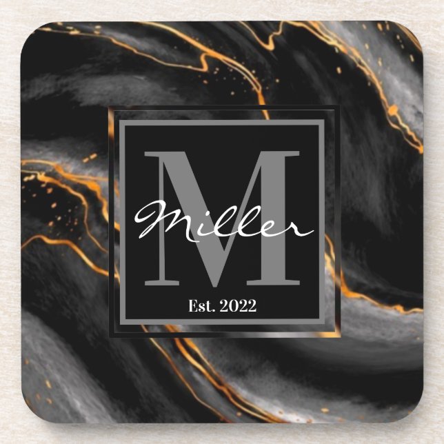 Black and Gold Marbled Newlywed Housewarming   Coaster (Front)
