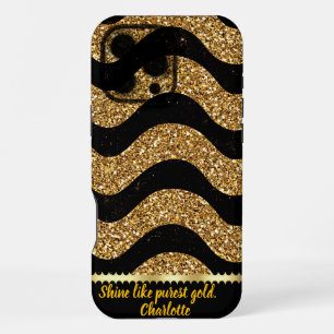 Black and gold marbled waves design iPhone 16 pro max case