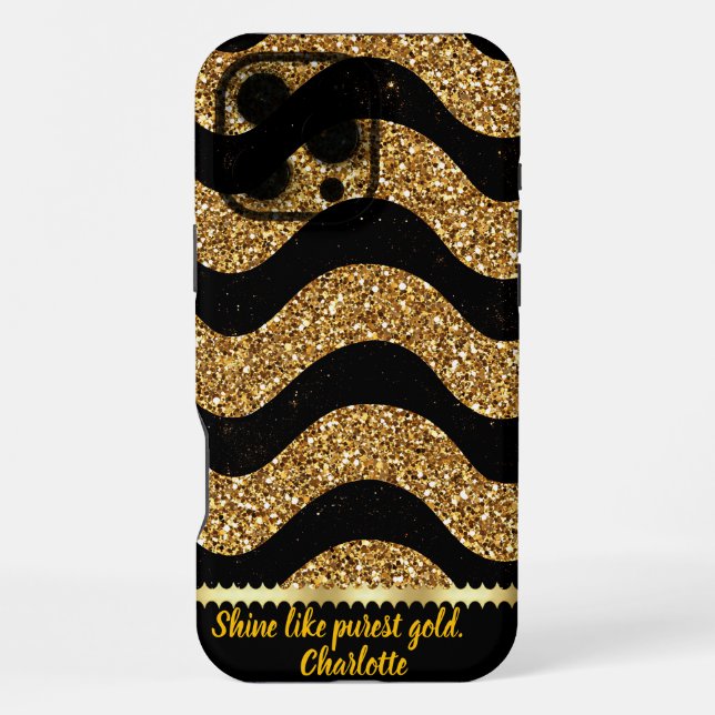 Black and gold marbled waves design iPhone case (Back)