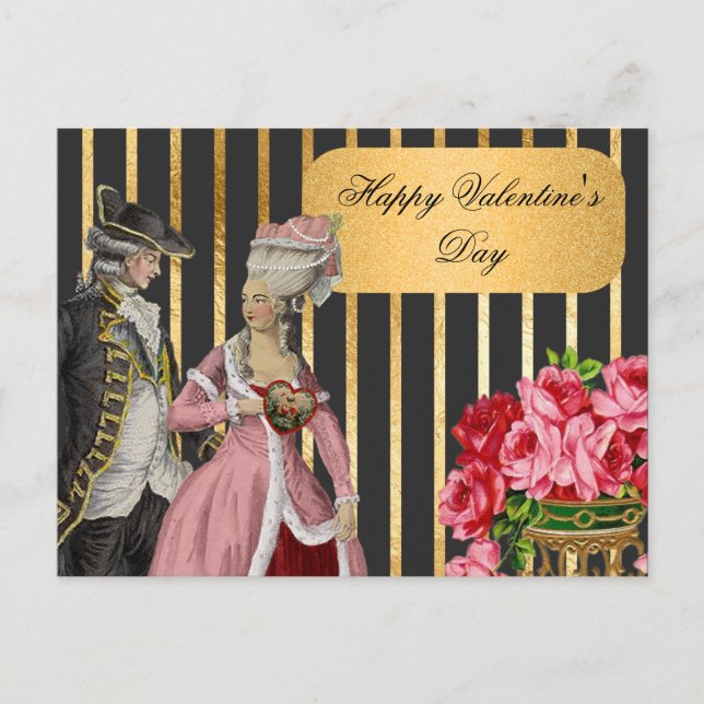 Black and Gold Marie Antoinette Valentine Holiday Postcard (Front)