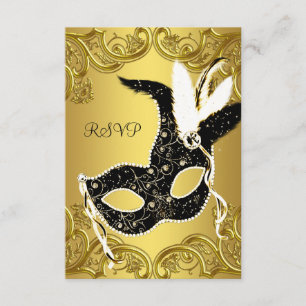 Black and Gold Masquerade Party RSVP Card