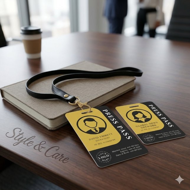 Black and Gold Media Pass with Photo and QR Code ID Badge (Black and Gold Media Pass with Photo and QR Code Badge)