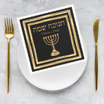 Black and Gold Menorah Hebrew Happy Hanukkah  Napkin<br><div class="desc">Black and Gold Menorah Hebrew Happy Hanukkah Napkins</div>
