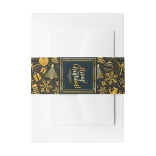 Black and Gold Merry Christmas Belly Band Invitation Belly Band