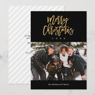 Black and Gold Merry Christmas Family Photo Holiday Card