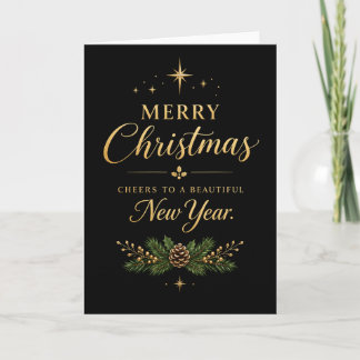 Black and Gold Merry Christmas Happy New Year  Card