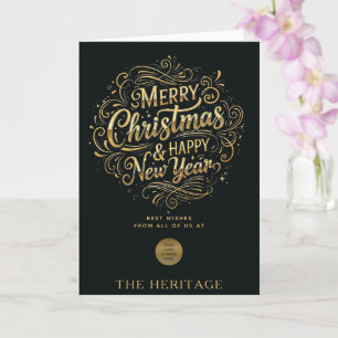 Black and Gold Merry Christmas & Happy New Year  Card