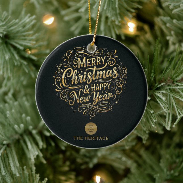 Black and Gold Merry Christmas & Happy New Year  Ceramic Tree Decoration (Tree)