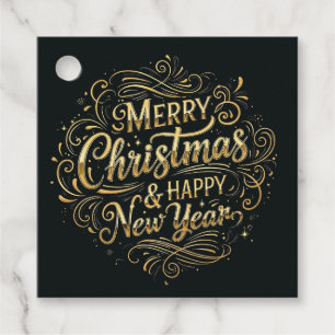 Black and Gold Merry Christmas & Happy New Year Favour Tags