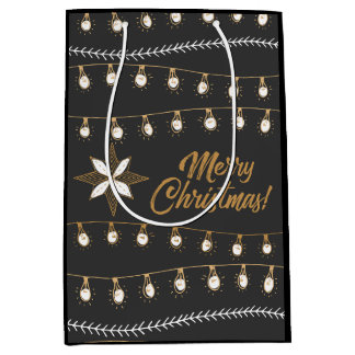 Black and Gold Merry Christmas Jingle Bells Medium Gift Bag