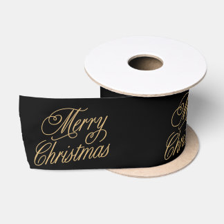 Black and Gold Merry Christmas Satin Ribbon