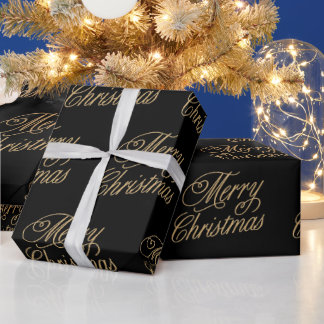 Black and Gold Merry Christmas Wrapping Paper