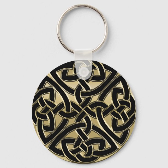 Black and Gold Metal Celtic Knot Keychain (Front)