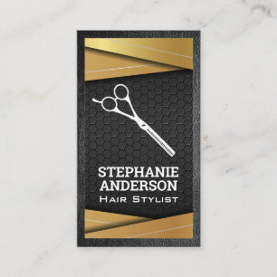 Black and Gold Metal   Salon Scissors Business Card