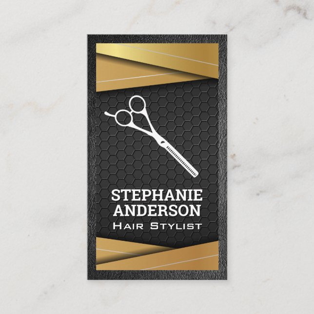 Black and Gold Metal | Salon Scissors Business Card (Front)