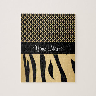 Black and Gold Metallic Animal Stripes Jigsaw Puzzle