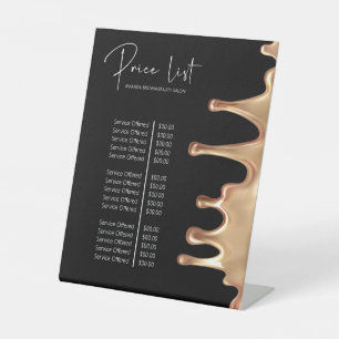 Black and Gold Metallic Beauty Salon Service Menu Pedestal Sign