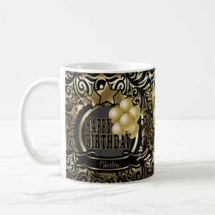 Black and Gold Metallic Happy 00th Birthday Star Coffee Mug