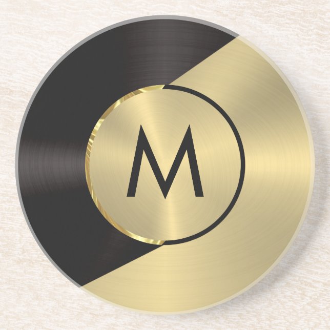 Black and gold metallic look geometric design coaster (Front)