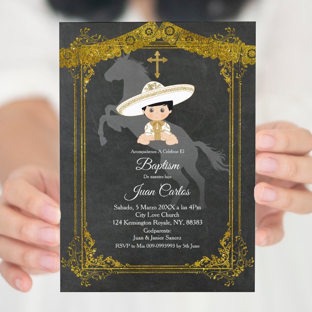 Black and Gold Mexican Baptism Invitation (Creator Uploaded)