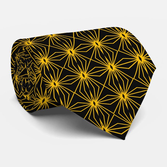 Black And Gold Mid Century Line Drawing Pattern Tie (Rolled)