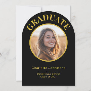Black and Gold Minimalist Graduation Photo Invitation