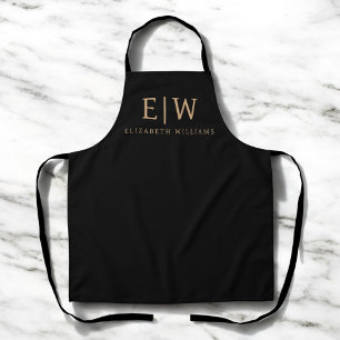 Black and Gold Minimalist Modern Monogram Apron