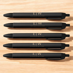 Black and Gold Minimalist Modern Monogram Ink Pen