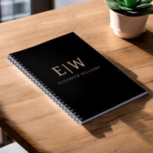 Black and Gold Minimalist Modern Monogram Notebook