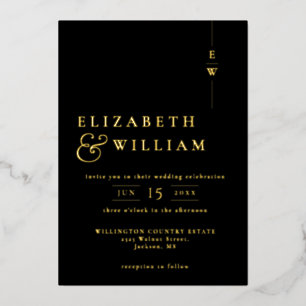 Black And Gold Minimalist Monogram Wedding