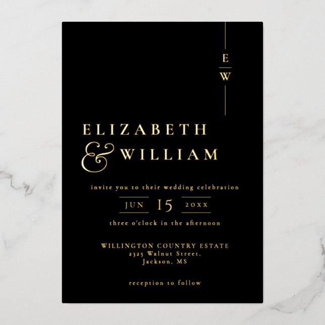 Black And Gold Minimalist Monogram Wedding (Front)