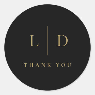 Black and Gold Minimalist Monogram Wedding Favour Classic Round Sticker