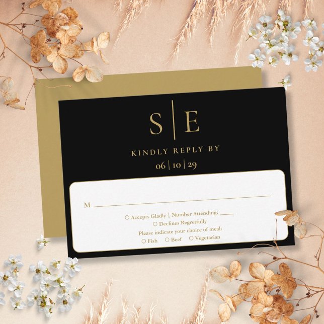 Black And Gold Minimalist Monogram Wedding RSVP (Black And Gold Minimalist Monogram Wedding RSVP)