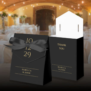 Black And Gold Minimalist Special Date Wedding Favour Box