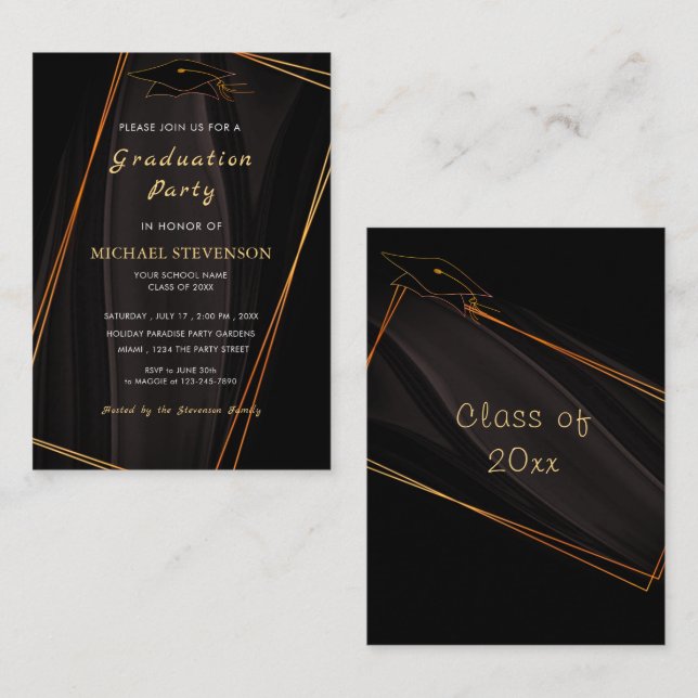 Black and Gold Moder Framed Graduation Invitation (Front/Back)